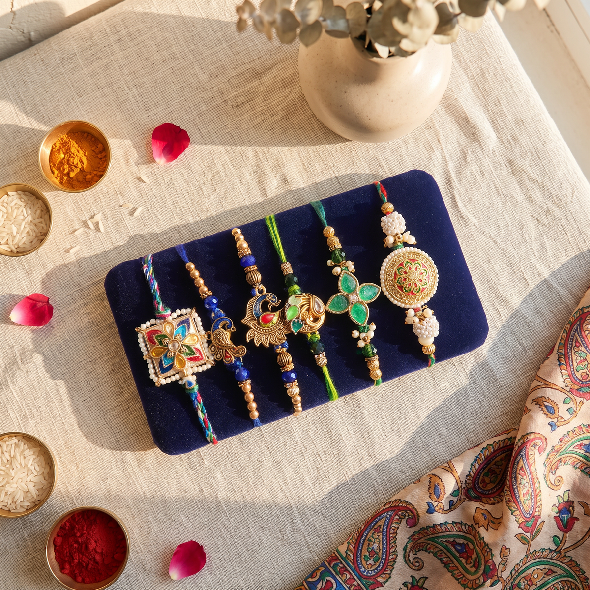 The Peacock Durbar | Deluxe Rakhi Box in teal
