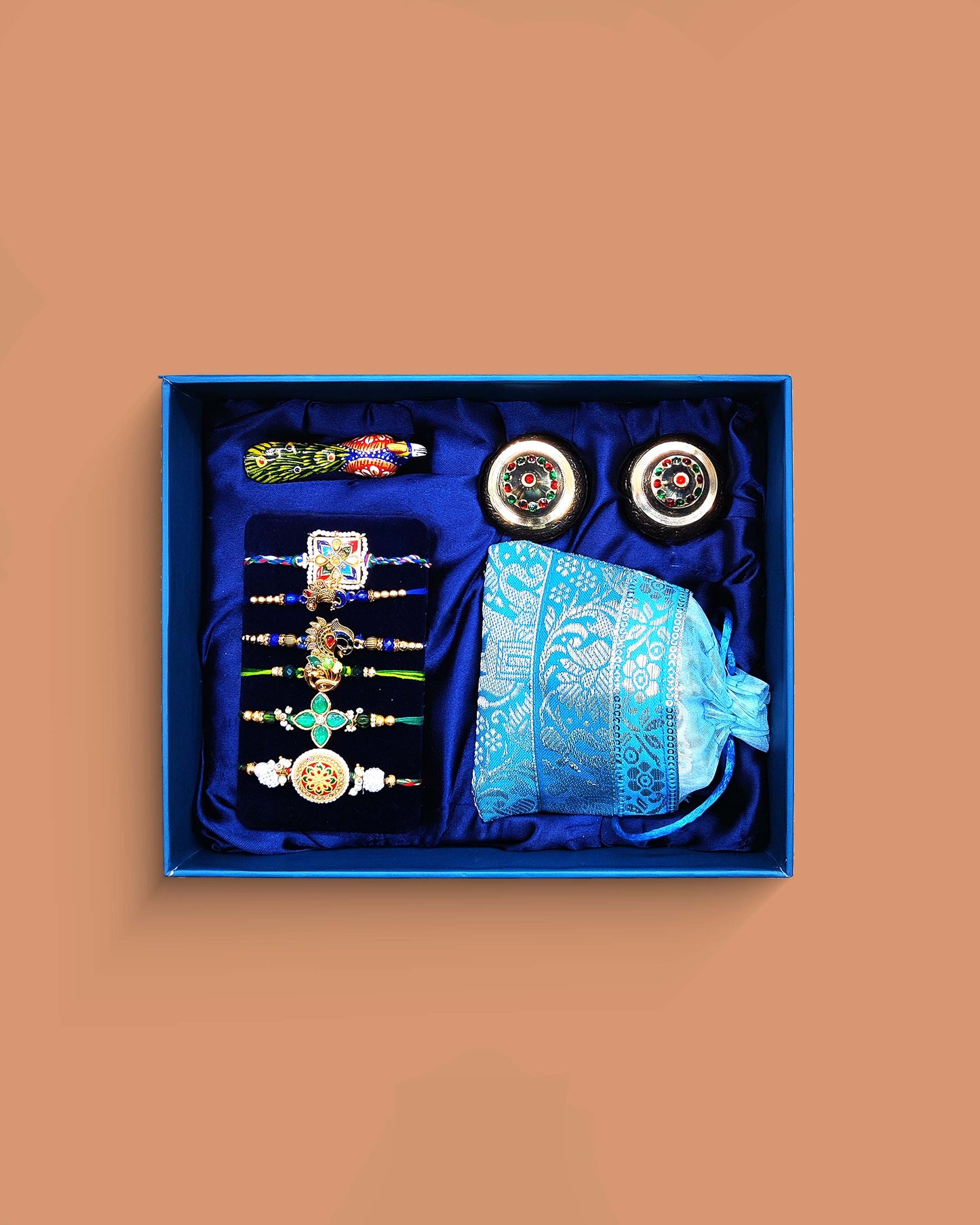 The Peacock Durbar | Deluxe Rakhi Box in teal
