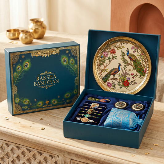 The Peacock Durbar | Deluxe Rakhi Box in teal