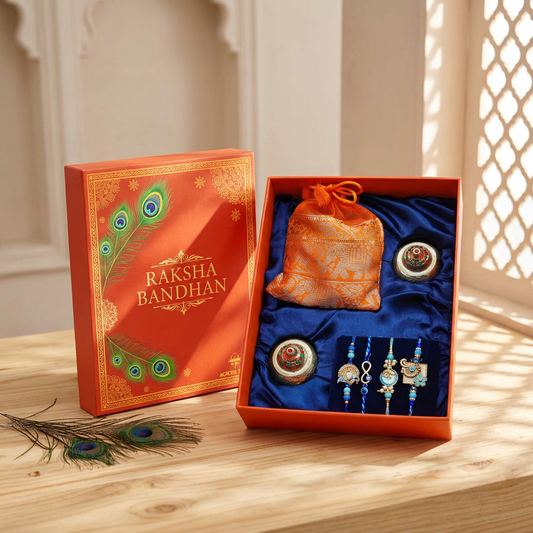 The Peacock Courtyard | Classic Rakhi Box in orange